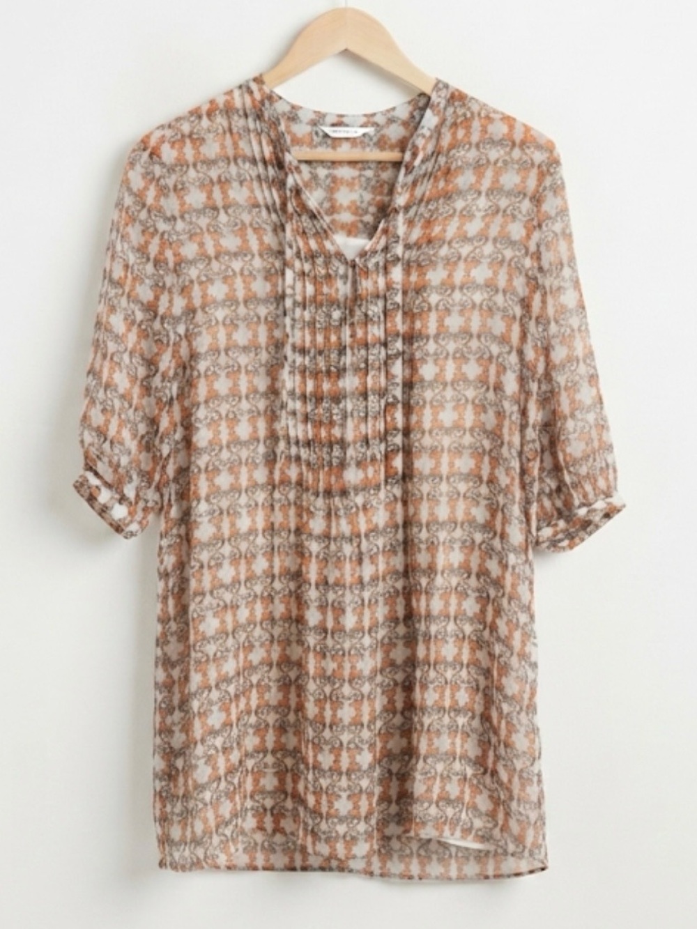 Club Monaco Earthy Geometric Silk Shift Dress Pleated Front Women's 0 (XS/S) - Picture 2 of 10
